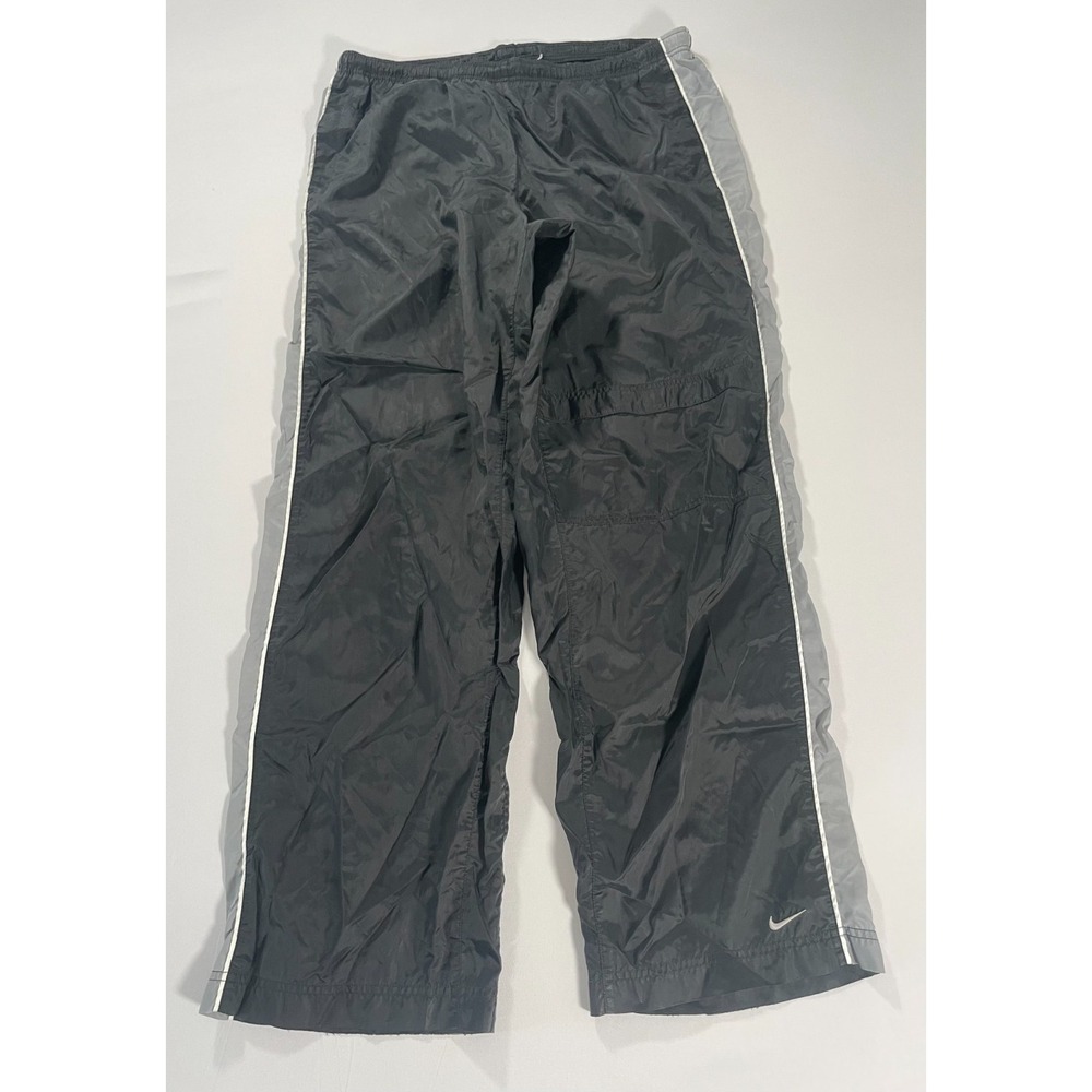 Vintage Nike Y2K Track Pants Mens XL Swoosh Baggy Wide Leg Lined Black Gray